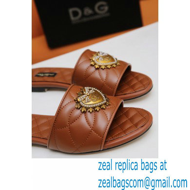 Dolce  &  Gabbana Leather Sliders Brown with Devotion Heart 2021